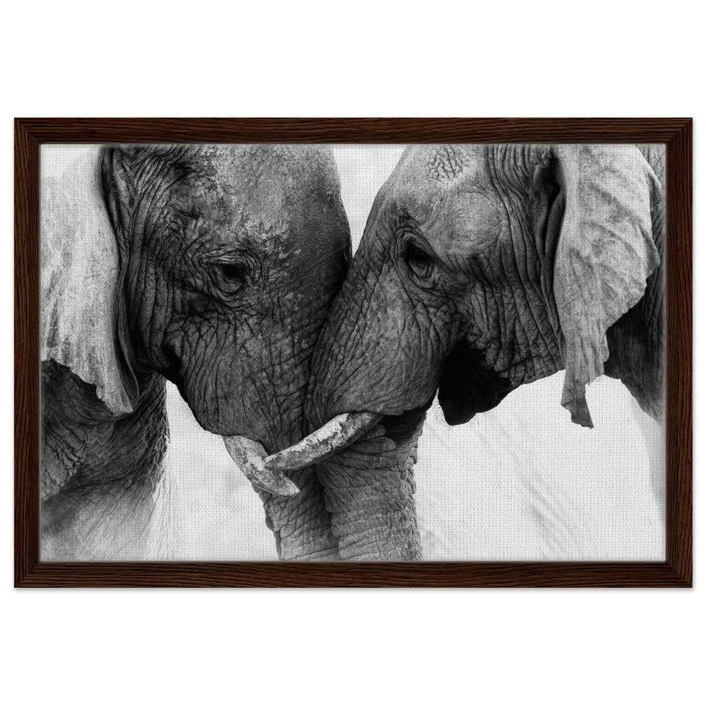 Da Vinci Animal Kingdom Art Wall art print | Elephant Love - Framed Canvas - 40x60 cm / 16x24″ - Dark wood frame