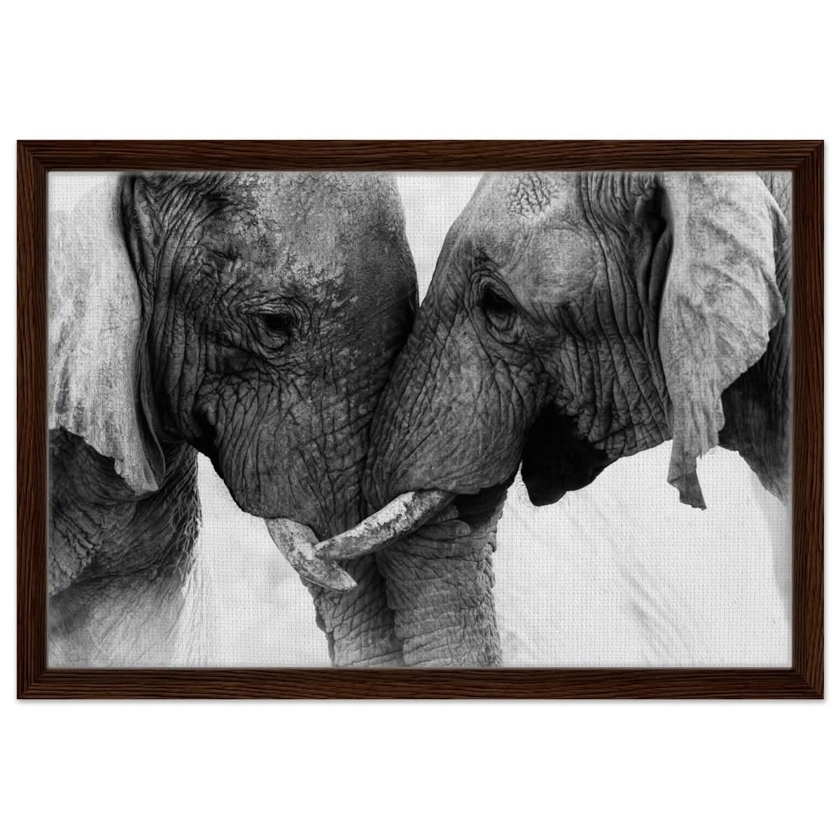Da Vinci Animal Kingdom Art Wall art print | Elephant Love - Framed Canvas - 40x60 cm / 16x24″ - Dark wood frame