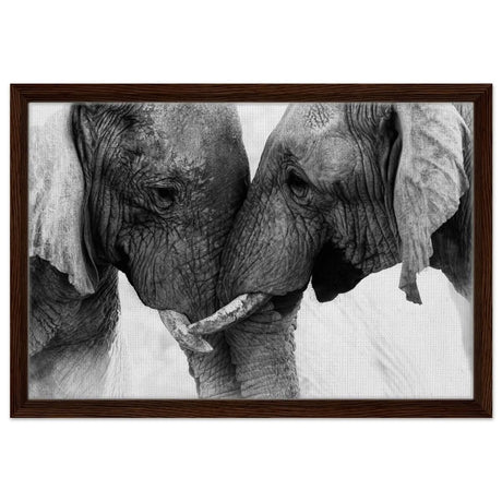 Da Vinci Animal Kingdom Art Wall art print | Elephant Love - Framed Canvas - 40x60 cm / 16x24″ - Dark wood frame
