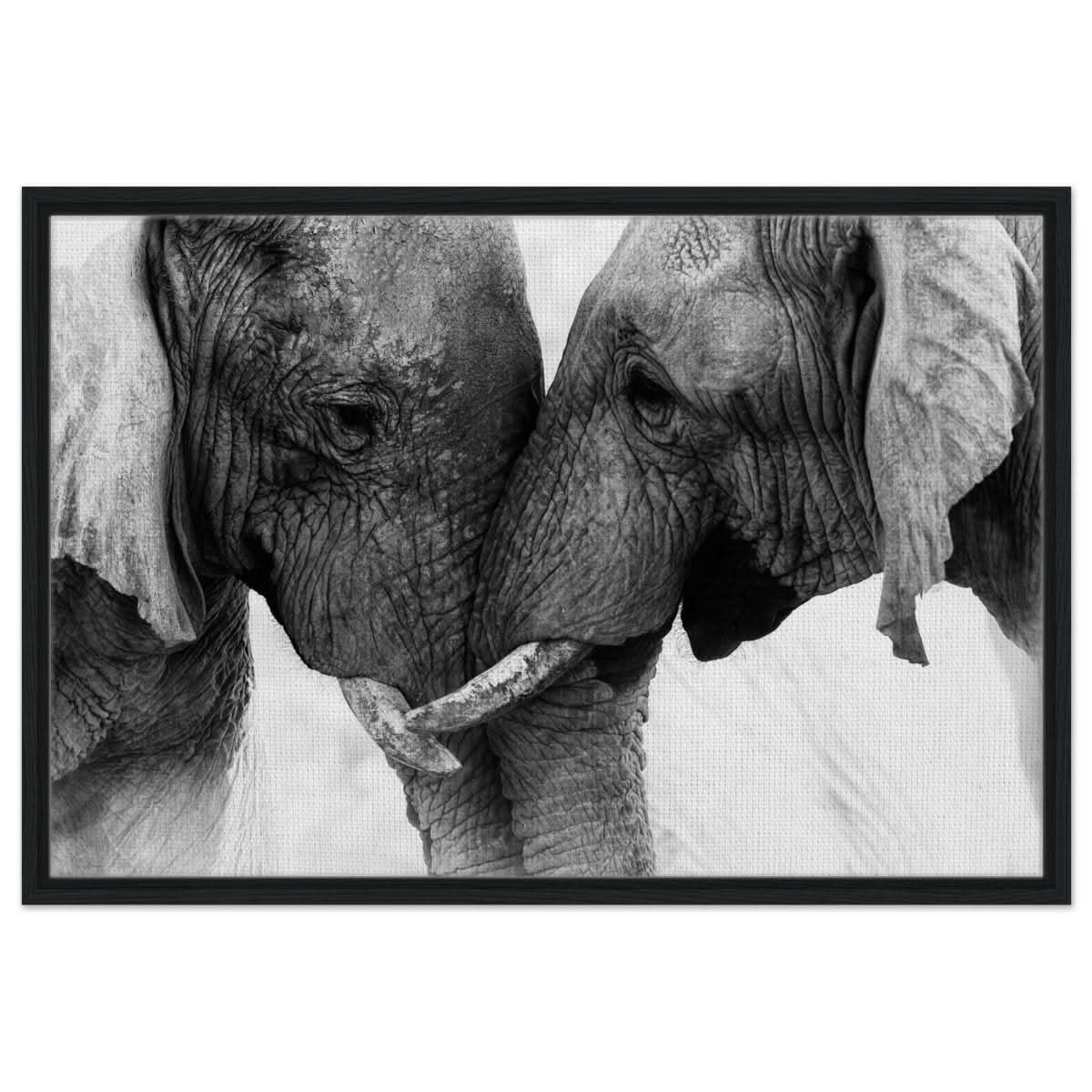Da Vinci Animal Kingdom Art Wall art print | Elephant Love - Framed Canvas - 60x90 cm / 24x36″ - Black frame