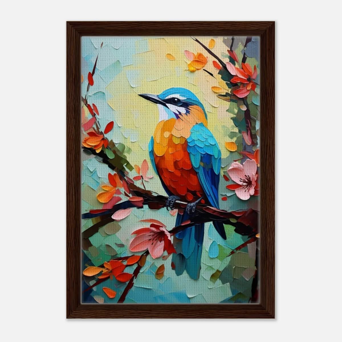 Da Vinci Animal Kingdom Art Wall art print | Kingfisher - Framed Canvas - 30x45 cm / 12x18″ - Dark wood frame