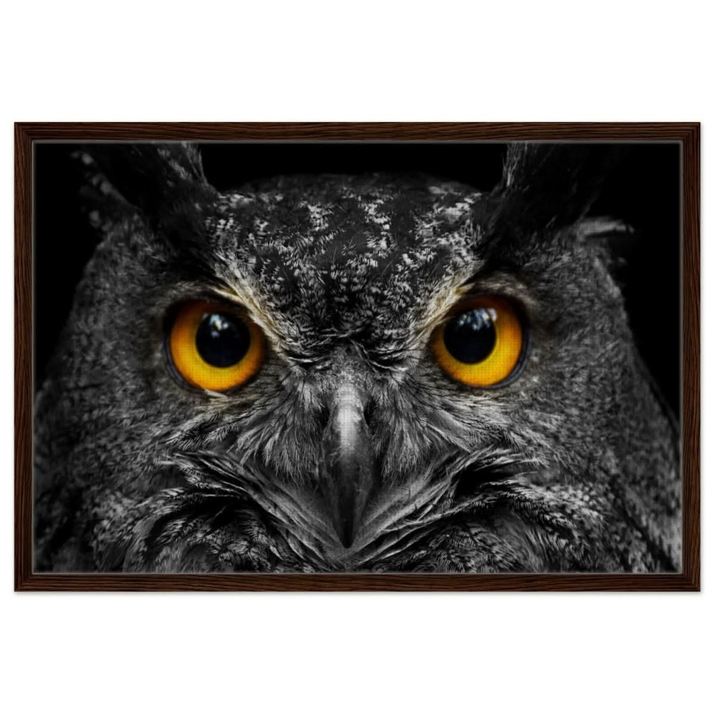 Da Vinci Animal Kingdom Art Wall art print | Night Owl eyes - Framed Canvas - 60x90 cm / 24x36″ - Dark wood frame