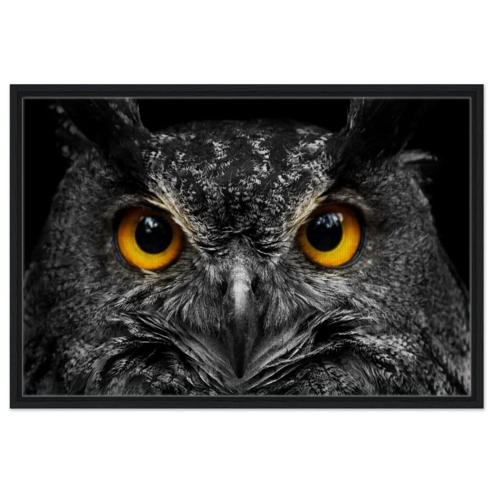 Da Vinci Animal Kingdom Art Wall art print | Night Owl eyes - Framed Canvas - 60x90 cm / 24x36″ - Black frame
