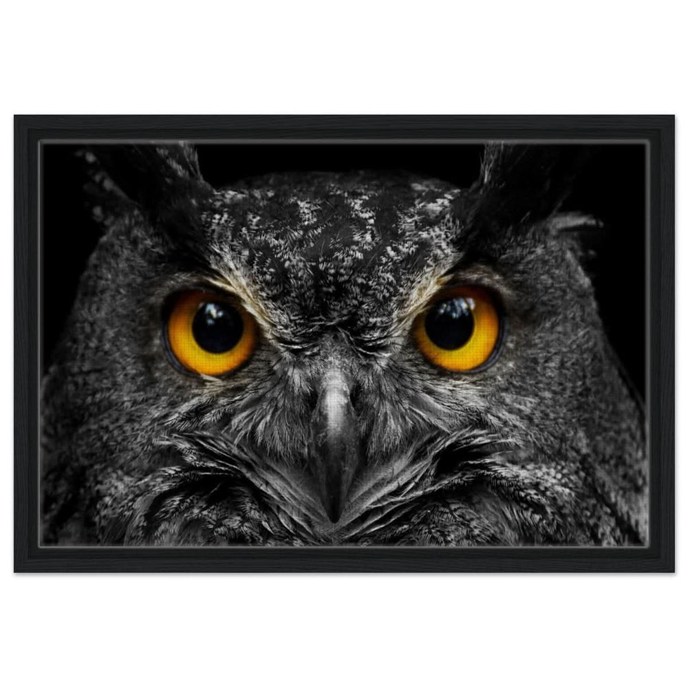 Da Vinci Animal Kingdom Art Wall art print | Night Owl eyes - Framed Canvas - 40x60 cm / 16x24″ - Black frame