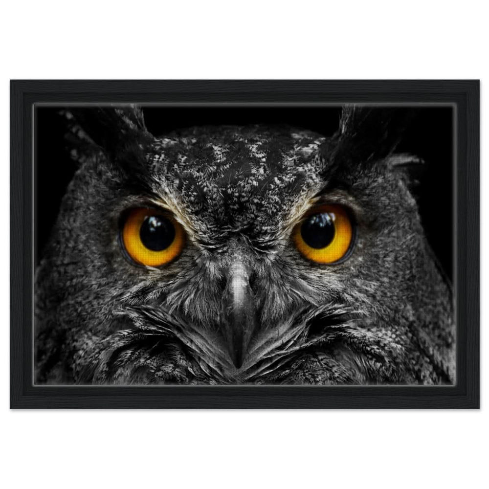 Da Vinci Animal Kingdom Art Wall art print | Night Owl eyes - Framed Canvas - 30x45 cm / 12x18″ - Black frame