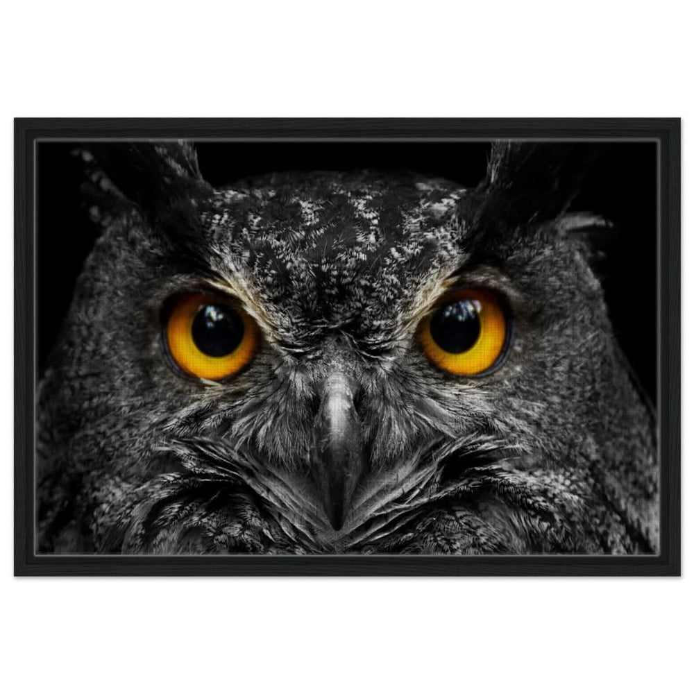 Da Vinci Animal Kingdom Art Wall art print | Night Owl eyes - Framed Canvas - 50x75 cm / 20x30″ - Black frame