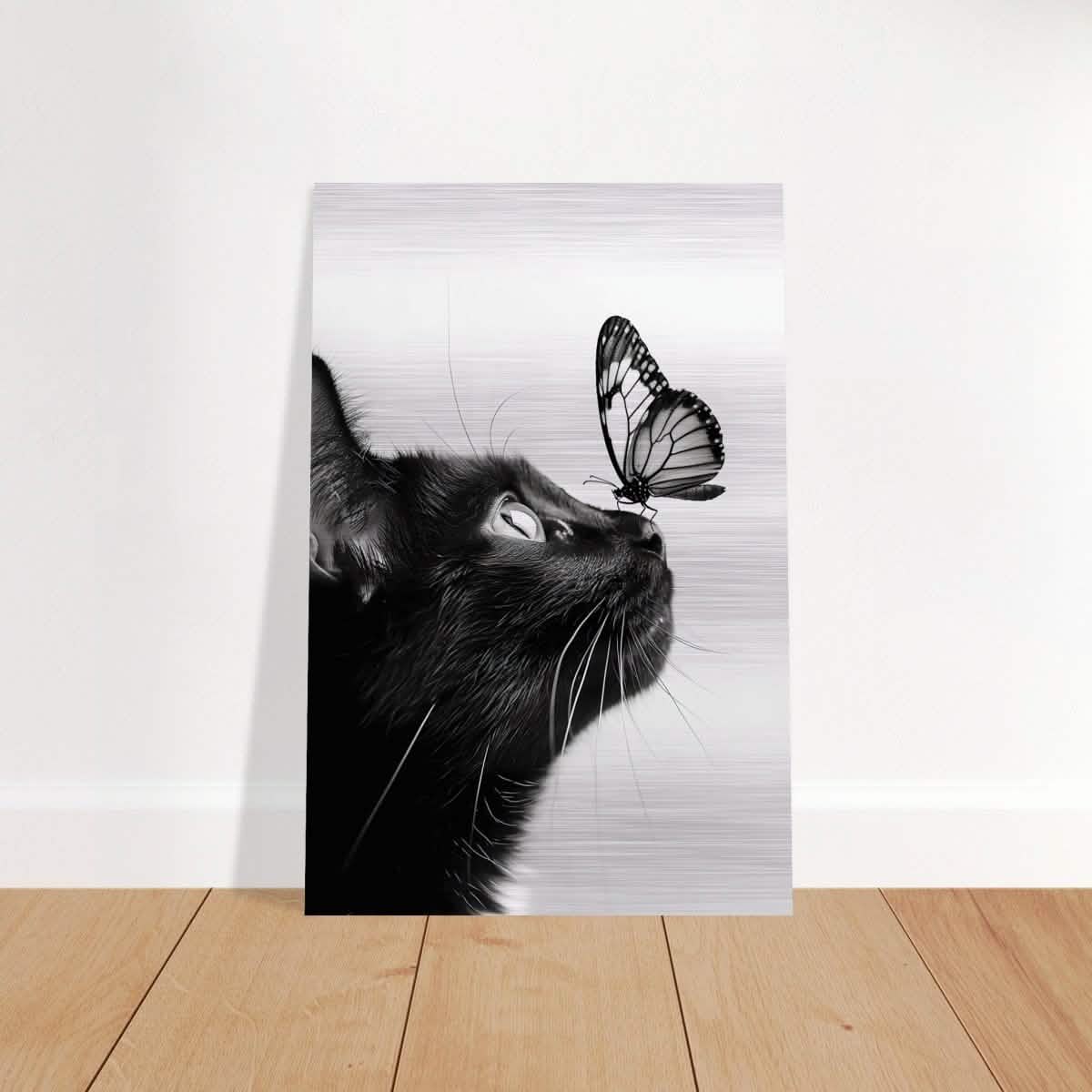 Da Vinci Animal Kingdom Wall art | Cat Butterfly - Brushed Aluminum Print - 40x60 cm / 16x24″ -