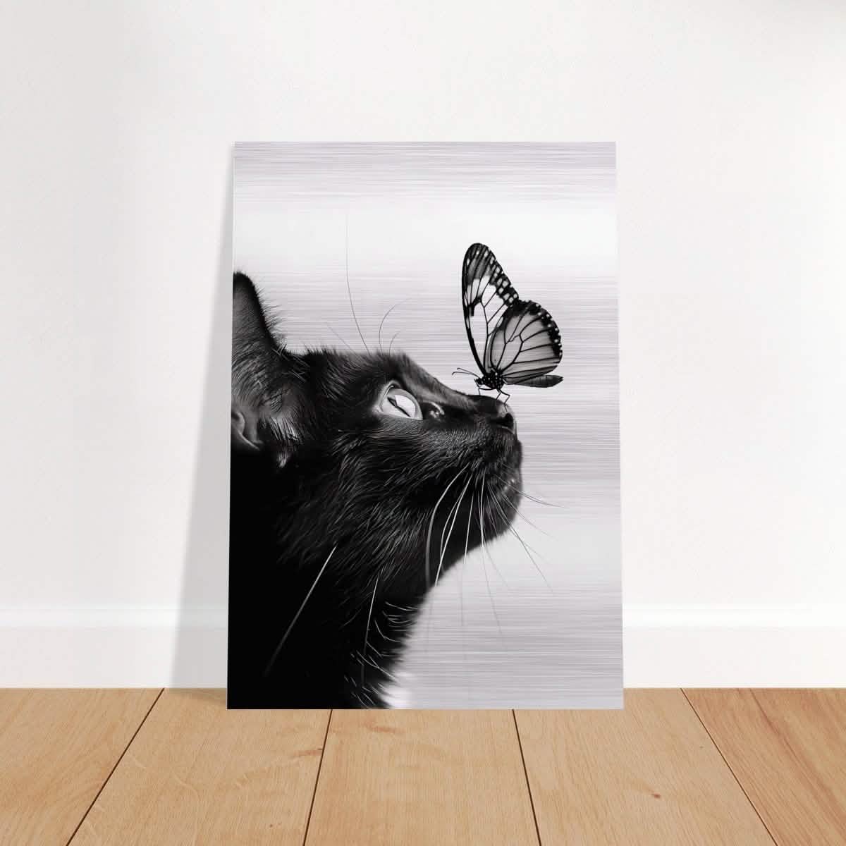 Da Vinci Animal Kingdom Wall art | Cat Butterfly - Brushed Aluminum Print - 70x100 cm / 28x40″ -