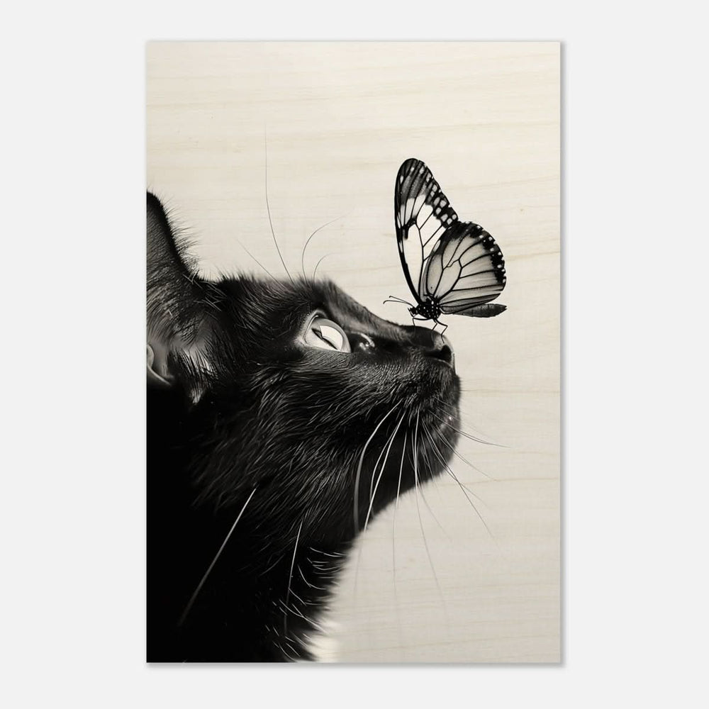 Da Vinci Animal Kingdom Wall art | Cat Butterfly - Wood Prints - 50x75 cm / 20x30″ - 20 mm