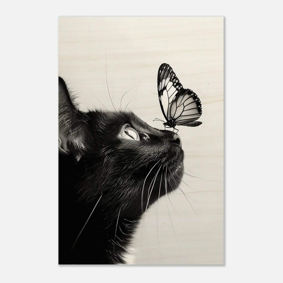 Da Vinci Animal Kingdom Wall art | Cat Butterfly - Wood Prints - 50x75 cm / 20x30″ - 20 mm
