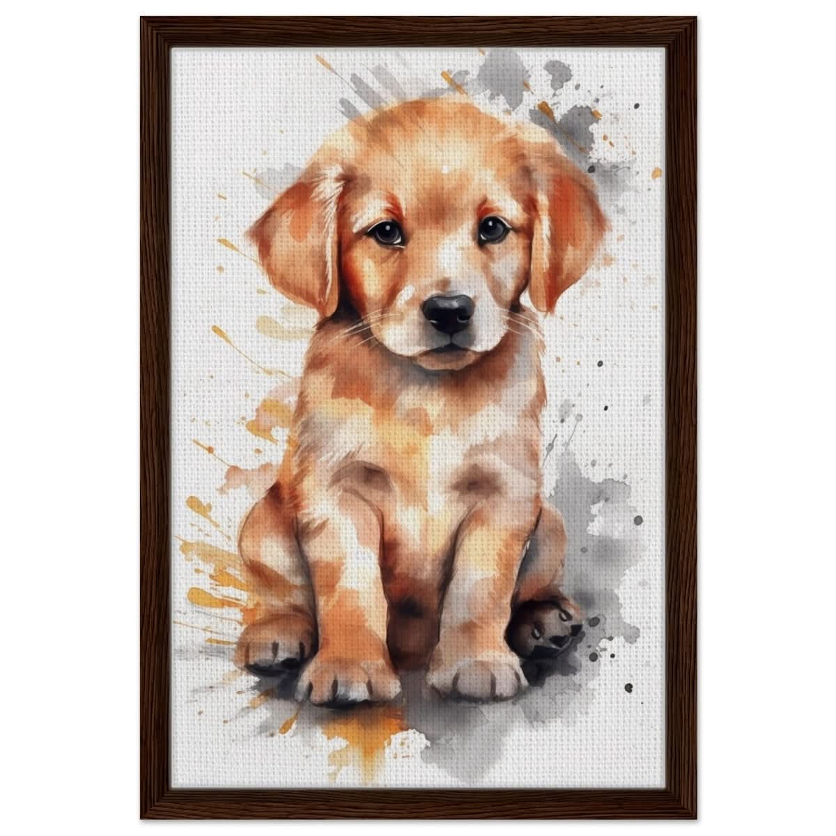 Da Vinci Animal Kingdom Wall art print | Golden Joy: Poppy’s Glow | Golden Retriever Puppy - Framed Canvas - 40x60 cm / 16x24″ - Dark wood frame