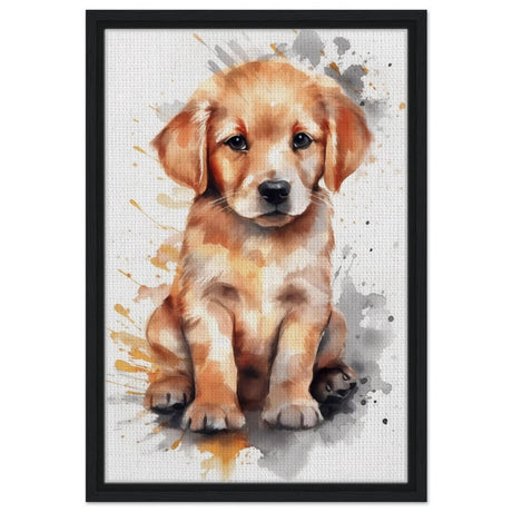 Da Vinci Animal Kingdom Wall art print | Golden Joy: Poppy’s Glow | Golden Retriever Puppy - Framed Canvas - 40x60 cm / 16x24″ - Black frame