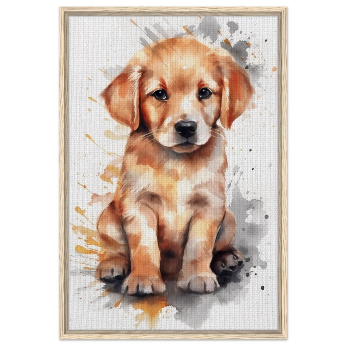 Da Vinci Animal Kingdom Wall art print | Golden Joy: Poppy’s Glow | Golden Retriever Puppy - Framed Canvas - 60x90 cm / 24x36″ - Wood frame
