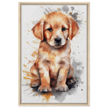 Da Vinci Animal Kingdom Wall art print | Golden Joy: Poppy’s Glow | Golden Retriever Puppy - Framed Canvas - 60x90 cm / 24x36″ - Wood frame