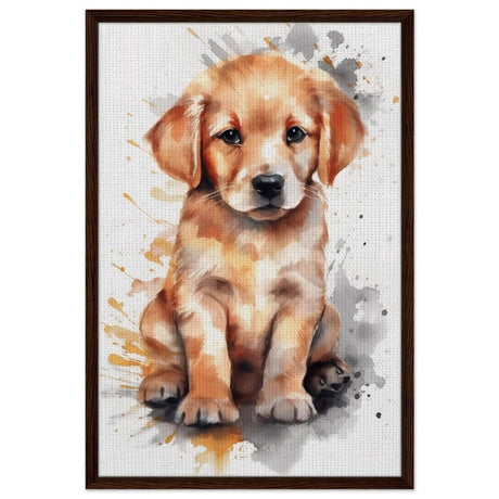 Da Vinci Animal Kingdom Wall art print | Golden Joy: Poppy’s Glow | Golden Retriever Puppy - Framed Canvas - 60x90 cm / 24x36″ - Dark wood frame