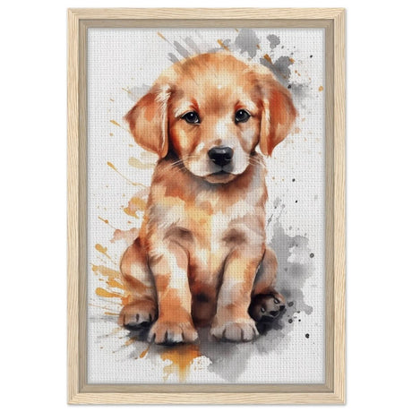 Da Vinci Animal Kingdom Wall art print | Golden Joy: Poppy’s Glow | Golden Retriever Puppy - Framed Canvas - 30x45 cm / 12x18″ - Wood frame