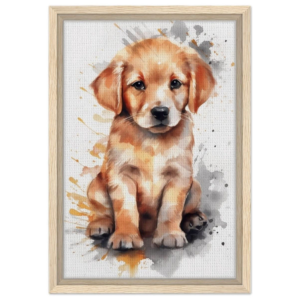Da Vinci Animal Kingdom Wall art print | Golden Joy: Poppy’s Glow | Golden Retriever Puppy - Framed Canvas - 30x45 cm / 12x18″ - Wood frame