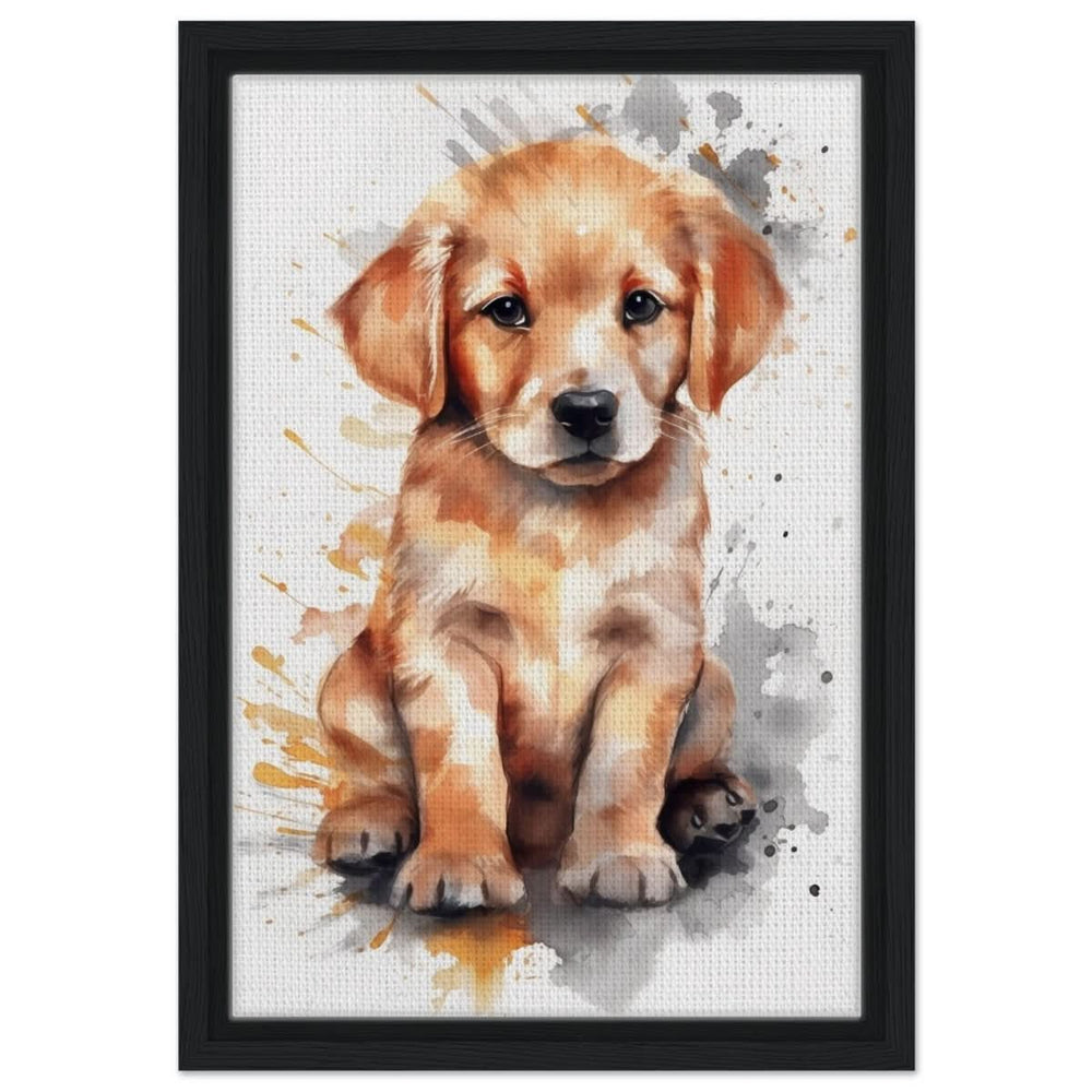 Da Vinci Animal Kingdom Wall art print | Golden Joy: Poppy’s Glow | Golden Retriever Puppy - Framed Canvas - 30x45 cm / 12x18″ - Black frame