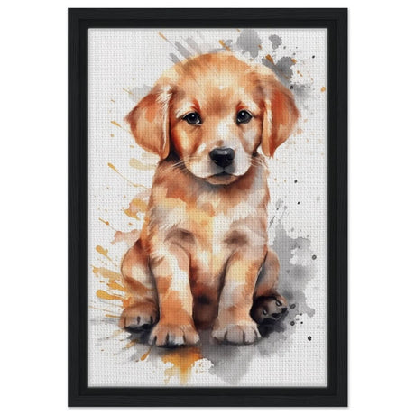 Da Vinci Animal Kingdom Wall art print | Golden Joy: Poppy’s Glow | Golden Retriever Puppy - Framed Canvas - 30x45 cm / 12x18″ - Black frame