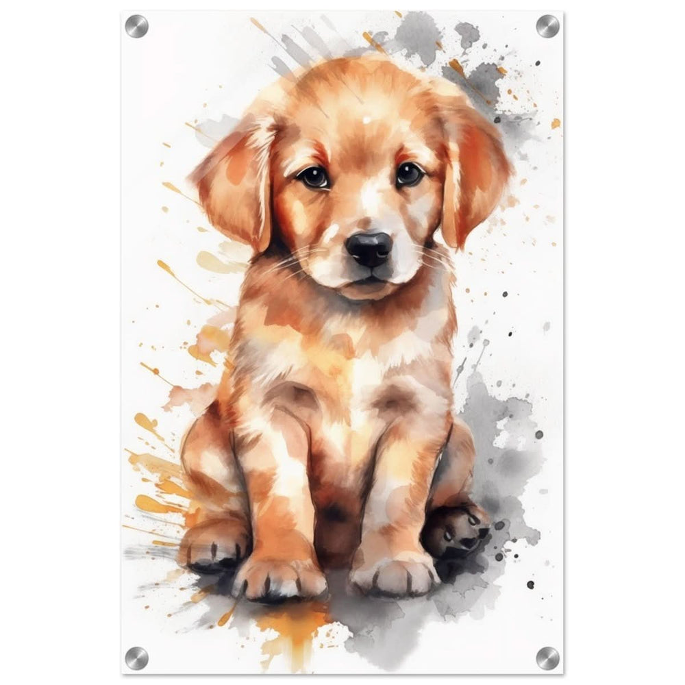 Da Vinci Animal Kingdom Wall art print | Golden Joy: Poppy’s Glow | Golden Retriever Puppy - Acrylic Print - 40x60 cm / 16x24″ -