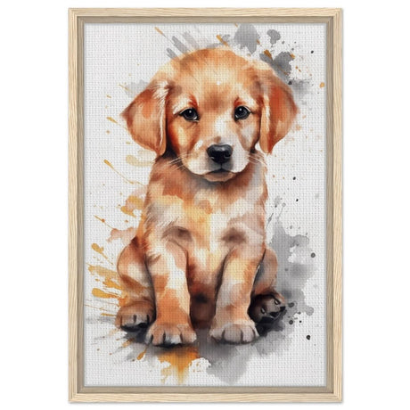 Da Vinci Animal Kingdom Wall art print | Golden Joy: Poppy’s Glow | Golden Retriever Puppy - Framed Canvas - 40x60 cm / 16x24″ - Wood frame