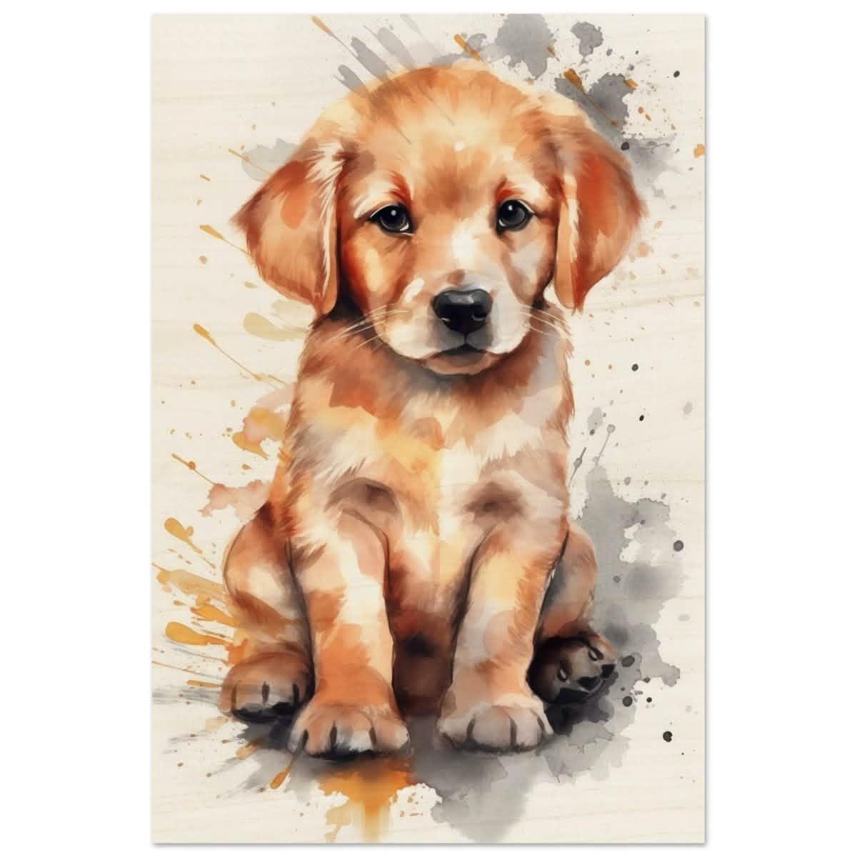 Da Vinci Animal Kingdom Wall art print | Golden Joy: Poppy’s Glow | Golden Retriever Puppy - Wood Prints - 40x60 cm / 16x24″ -