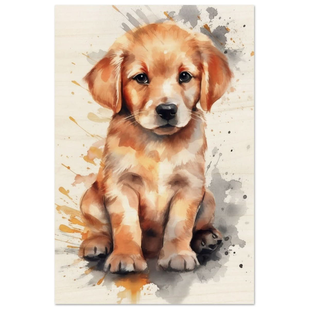 Da Vinci Animal Kingdom Wall art print | Golden Joy: Poppy’s Glow | Golden Retriever Puppy - Wood Prints - 30x45 cm / 12x18″ -