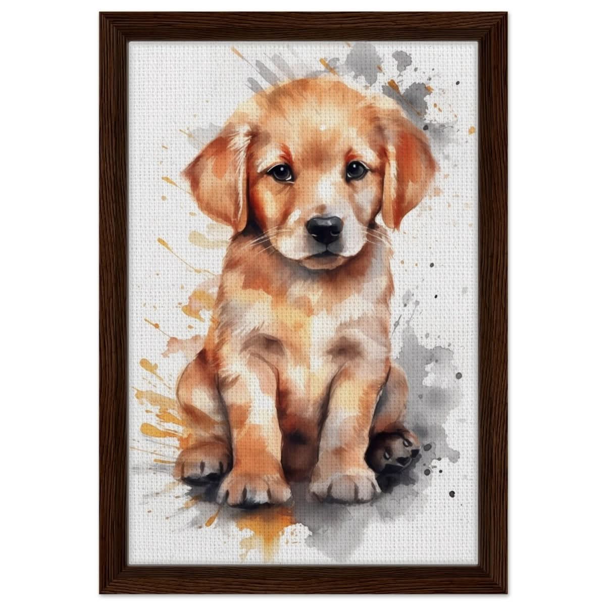Da Vinci Animal Kingdom Wall art print | Golden Joy: Poppy’s Glow | Golden Retriever Puppy - Framed Canvas - 30x45 cm / 12x18″ - Dark wood frame