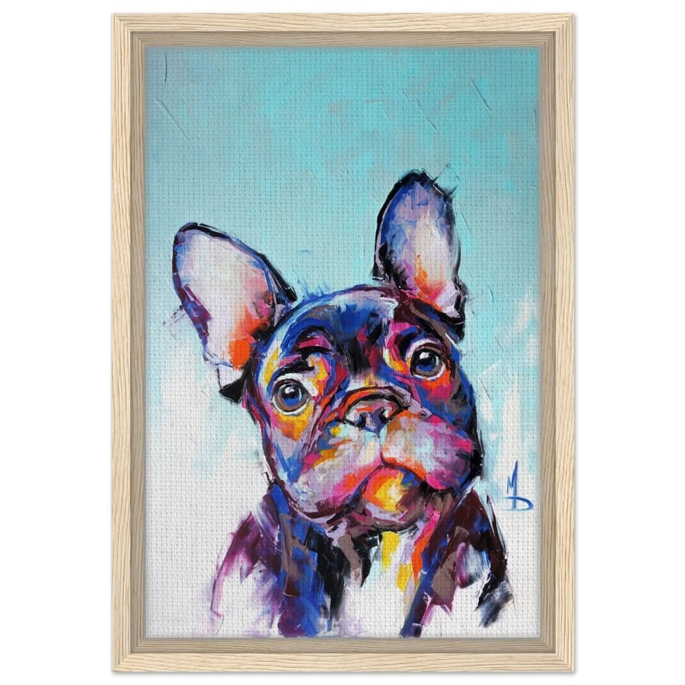 Da Vinci Animal Kingdom Wall art print | Vibrant Frenchie: Colorful Bulldog Art Print - Framed Canvas - 30x45 cm / 12x18″ - Wood frame