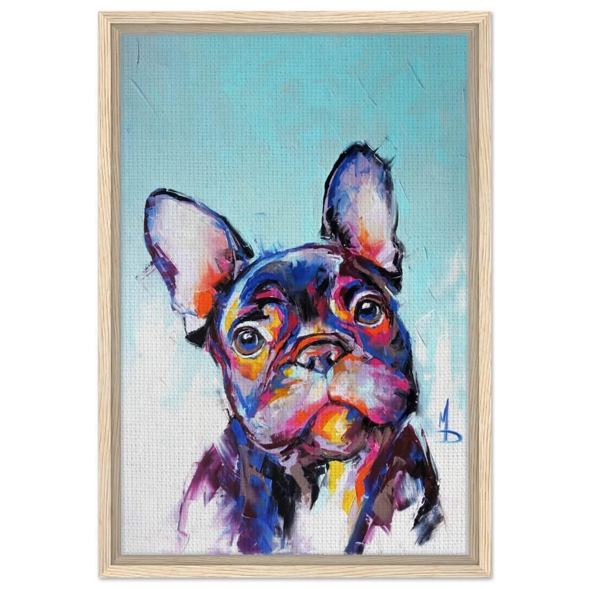 Da Vinci Animal Kingdom Wall art print | Vibrant Frenchie: Colorful Bulldog Art Print - Framed Canvas - 40x60 cm / 16x24″ - Wood frame