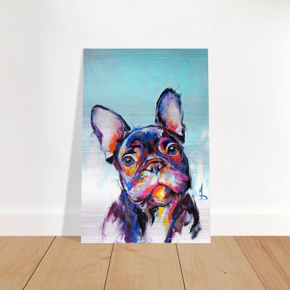 Da Vinci Animal Kingdom Wall art print | Vibrant Frenchie: Colorful Bulldog Art Print - Brushed Aluminum Print - 30x45 cm / 12x18″ -
