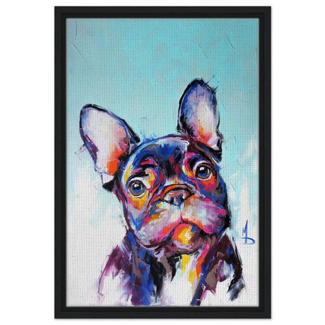 Da Vinci Animal Kingdom Wall art print | Vibrant Frenchie: Colorful Bulldog Art Print - Framed Canvas - 40x60 cm / 16x24″ - Black frame