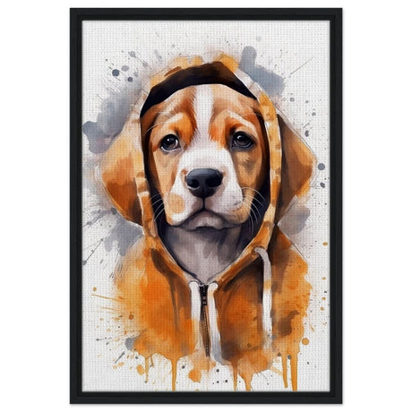 Da Vinci Animal Kingdom Wall art Print | Whimsical Beagle Charm: Watercolor Pup Portrait - Framed Canvas - 50x75 cm / 20x30″ - Black frame