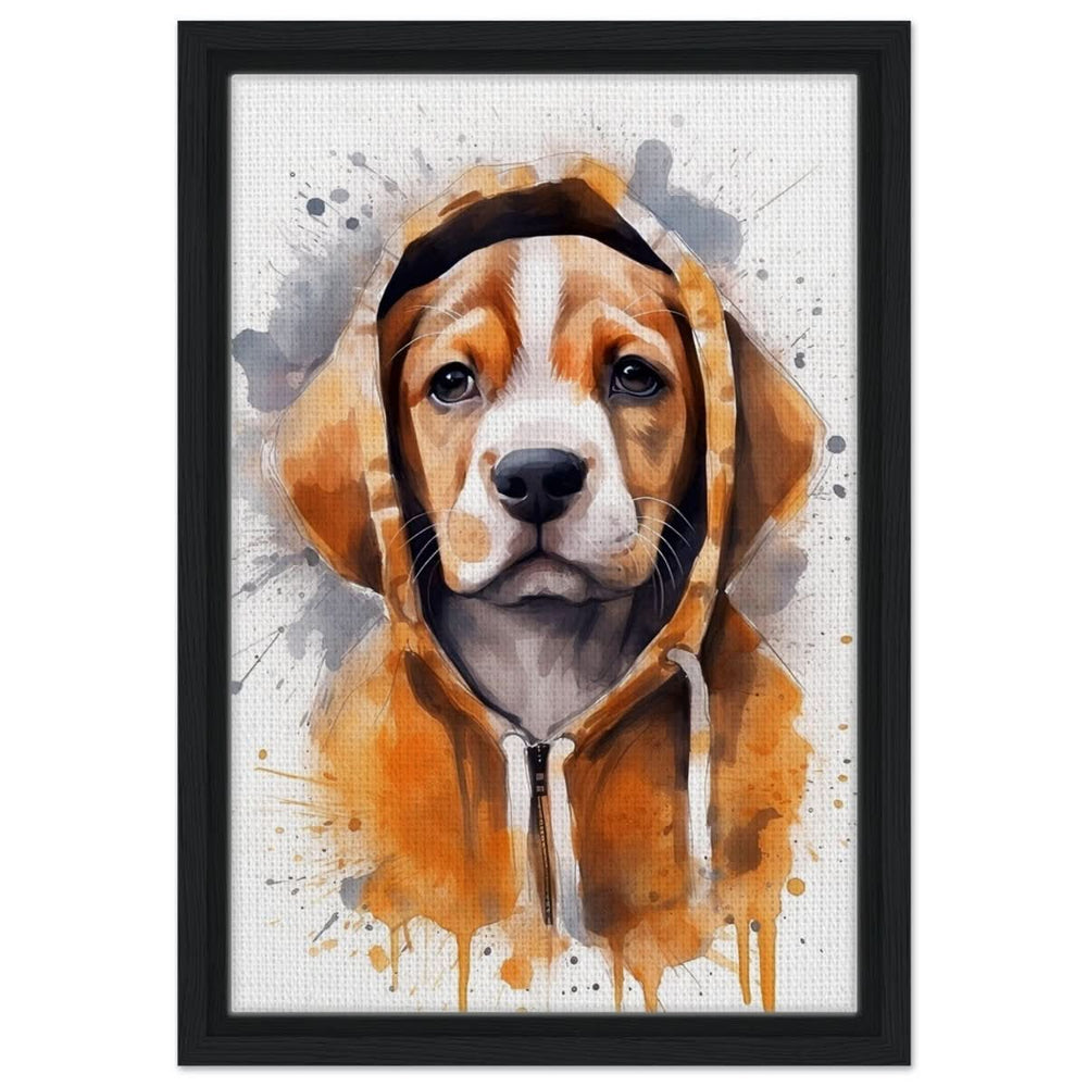 Da Vinci Animal Kingdom Wall art Print | Whimsical Beagle Charm: Watercolor Pup Portrait - Framed Canvas - 30x45 cm / 12x18″ - Black frame