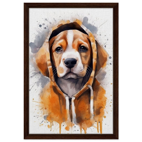 Da Vinci Animal Kingdom Wall art Print | Whimsical Beagle Charm: Watercolor Pup Portrait - Framed Canvas - 40x60 cm / 16x24″ - Dark wood frame