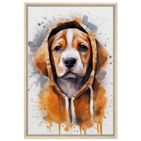 Da Vinci Animal Kingdom Wall art Print | Whimsical Beagle Charm: Watercolor Pup Portrait - Framed Canvas - 60x90 cm / 24x36″ - Wood frame