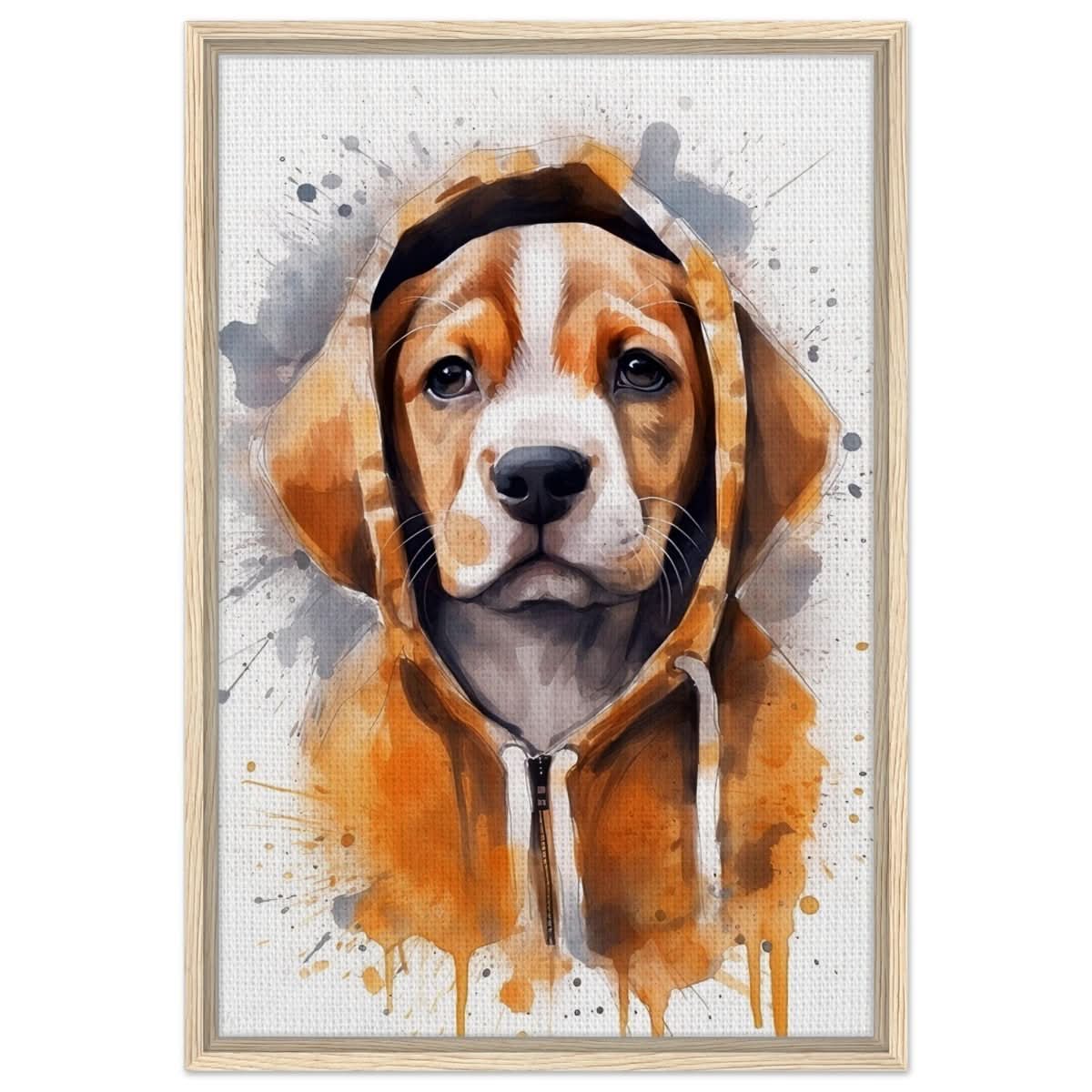 Da Vinci Animal Kingdom Wall art Print | Whimsical Beagle Charm: Watercolor Pup Portrait - Framed Canvas - 50x75 cm / 20x30″ - Wood frame