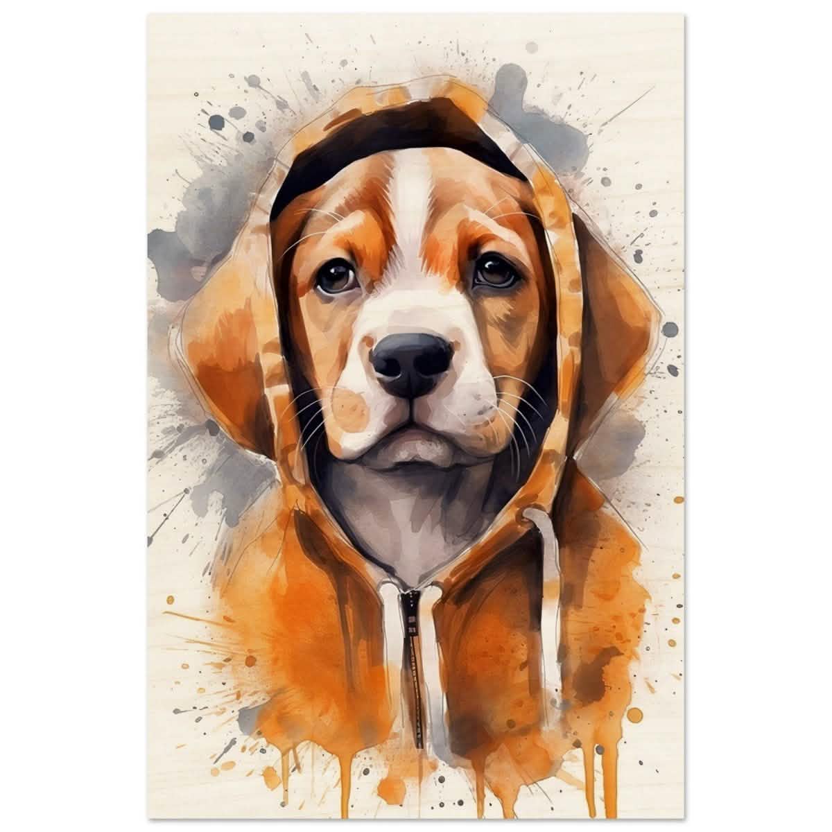 Da Vinci Animal Kingdom Wall art Print | Whimsical Beagle Charm: Watercolor Pup Portrait - Wood Prints - 40x60 cm / 16x24″ -