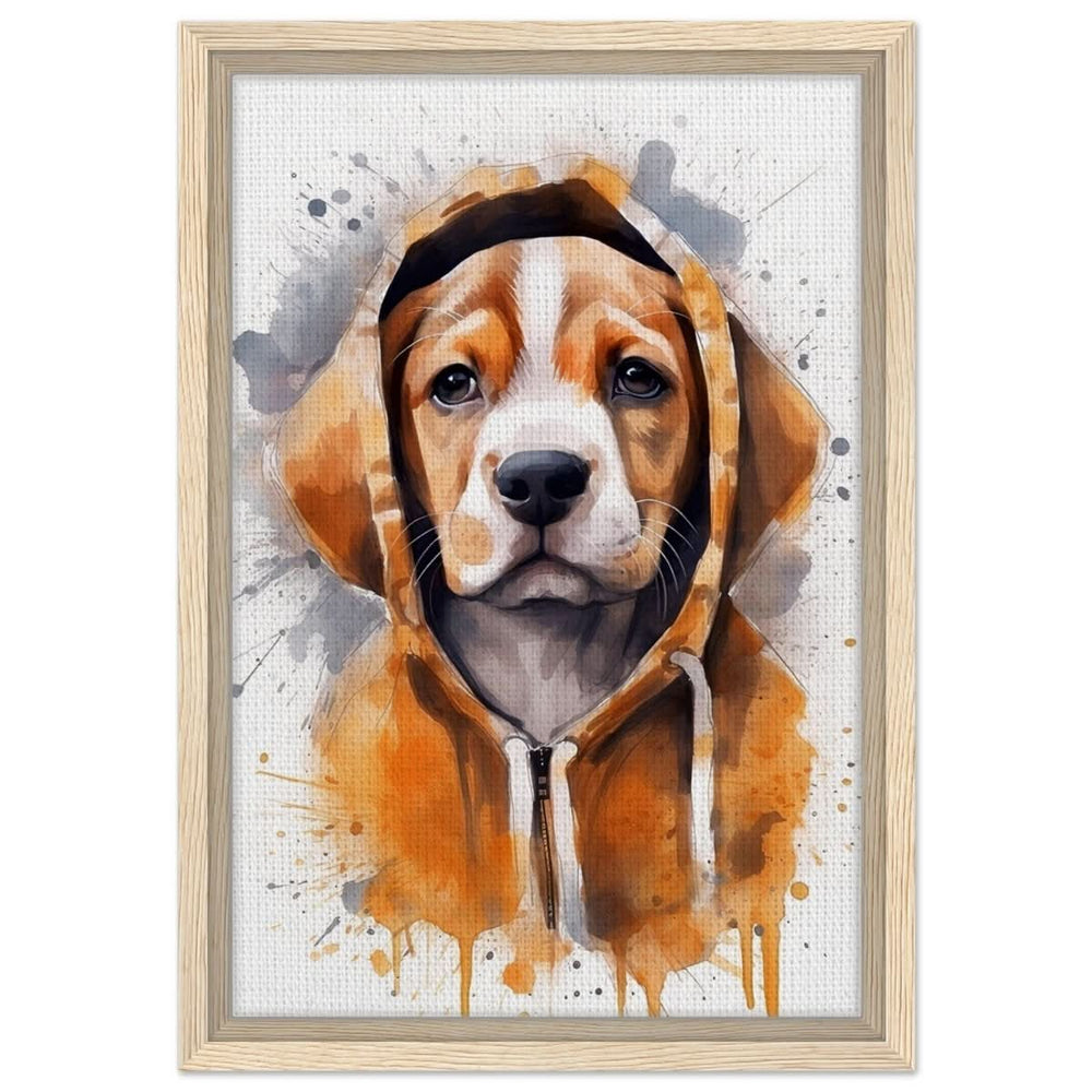 Da Vinci Animal Kingdom Wall art Print | Whimsical Beagle Charm: Watercolor Pup Portrait - Framed Canvas - 30x45 cm / 12x18″ - Wood frame