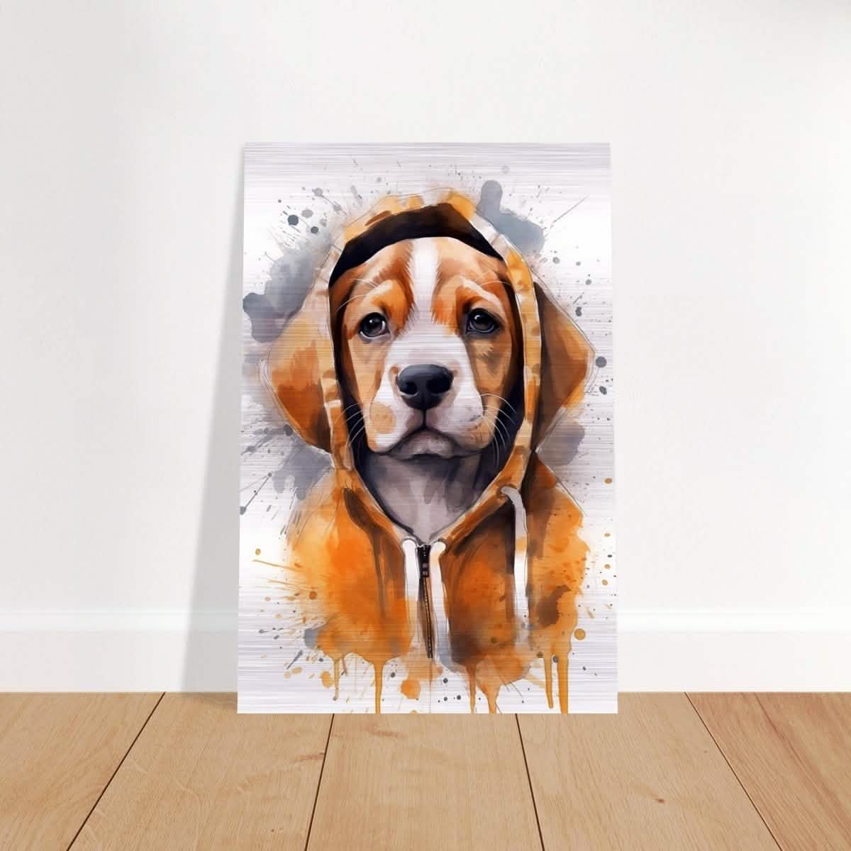 Da Vinci Animal Kingdom Wall art Print | Whimsical Beagle Charm: Watercolor Pup Portrait - Brushed Aluminum Print - 60x90 cm / 24x36″ -