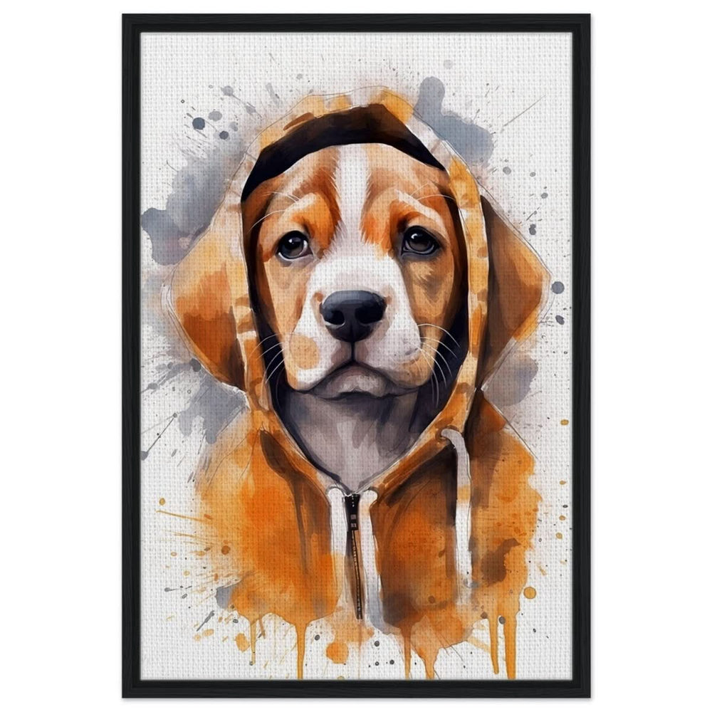 Da Vinci Animal Kingdom Wall art Print | Whimsical Beagle Charm: Watercolor Pup Portrait - Framed Canvas - 60x90 cm / 24x36″ - Black frame