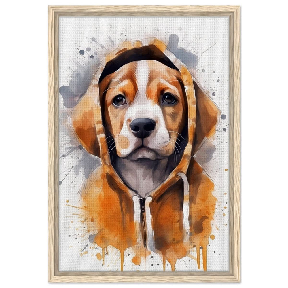 Da Vinci Animal Kingdom Wall art Print | Whimsical Beagle Charm: Watercolor Pup Portrait - Framed Canvas - 40x60 cm / 16x24″ - Wood frame