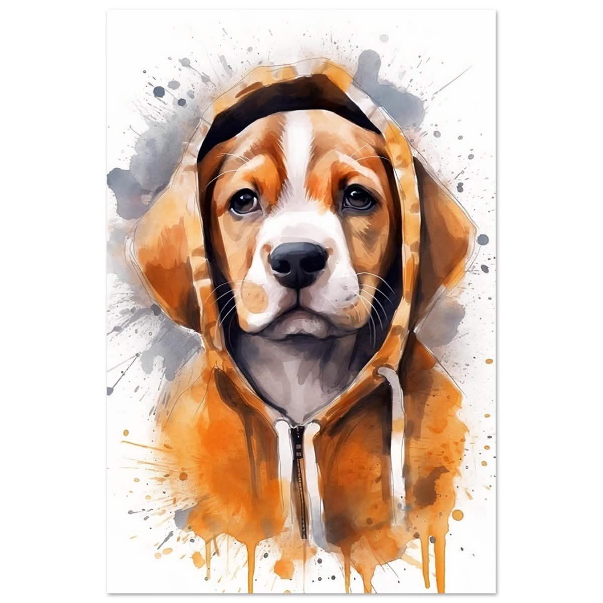 Da Vinci Animal Kingdom Wall art Print | Whimsical Beagle Charm: Watercolor Pup Portrait - Aluminum Print - 60x90 cm / 24x36″ -