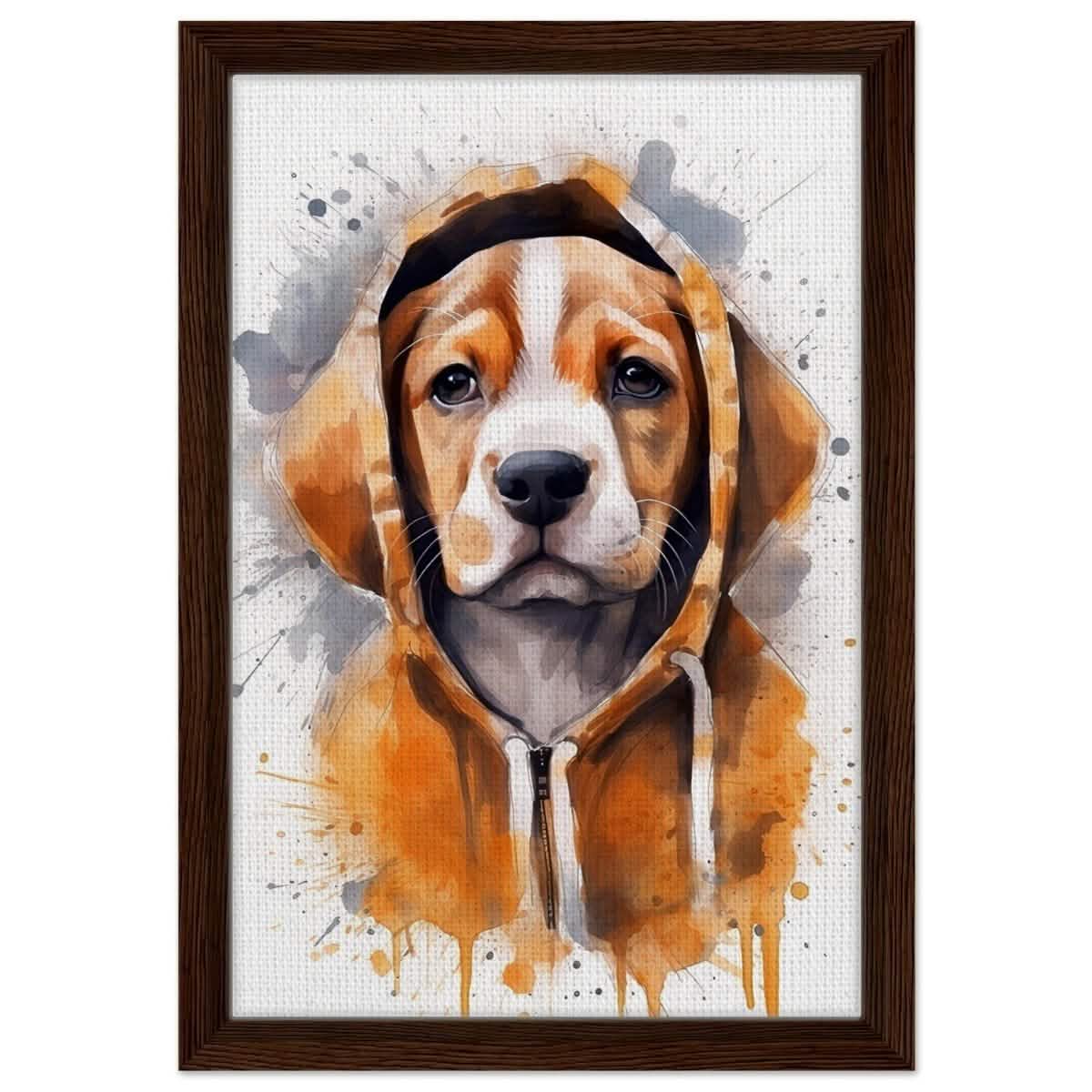 Da Vinci Animal Kingdom Wall art Print | Whimsical Beagle Charm: Watercolor Pup Portrait - Framed Canvas - 30x45 cm / 12x18″ - Dark wood frame
