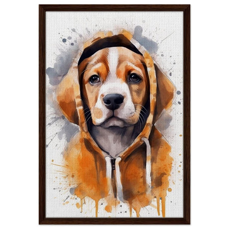 Da Vinci Animal Kingdom Wall art Print | Whimsical Beagle Charm: Watercolor Pup Portrait - Framed Canvas - 50x75 cm / 20x30″ - Dark wood frame