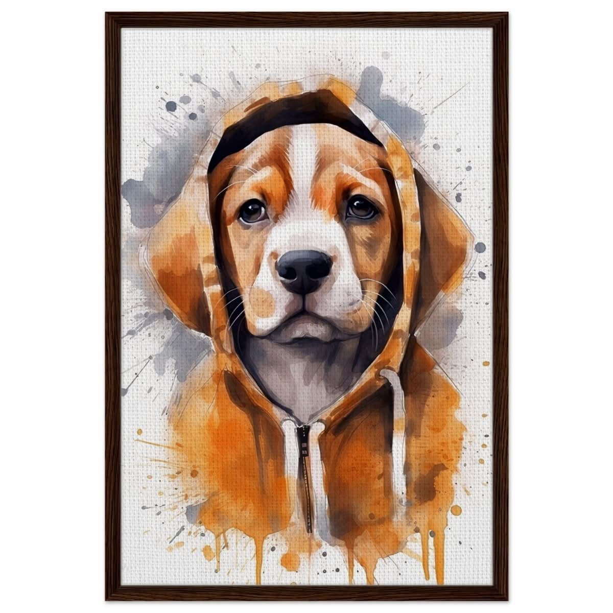Da Vinci Animal Kingdom Wall art Print | Whimsical Beagle Charm: Watercolor Pup Portrait - Framed Canvas - 60x90 cm / 24x36″ - Dark wood frame