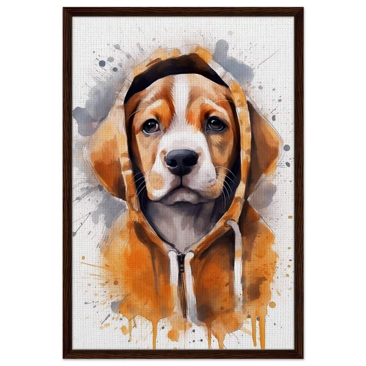 Da Vinci Animal Kingdom Wall art Print | Whimsical Beagle Charm: Watercolor Pup Portrait - Framed Canvas - 60x90 cm / 24x36″ - Dark wood frame