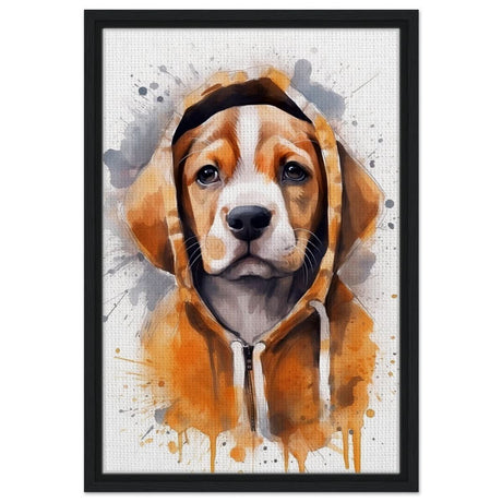Da Vinci Animal Kingdom Wall art Print | Whimsical Beagle Charm: Watercolor Pup Portrait - Framed Canvas - 40x60 cm / 16x24″ - Black frame