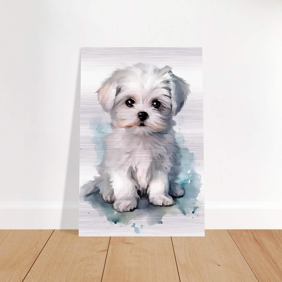 Da Vinci Animal Kingdom Wall art print | Whimsical Whispers: White Paws | Dog | Maltese - Brushed Aluminum Print - 60x90 cm / 24x36″ -