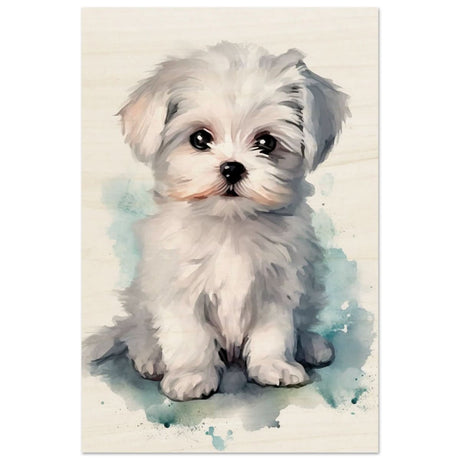 Da Vinci Animal Kingdom Wall art print | Whimsical Whispers: White Paws | Dog | Maltese - Wood Prints - 30x45 cm / 12x18″ -